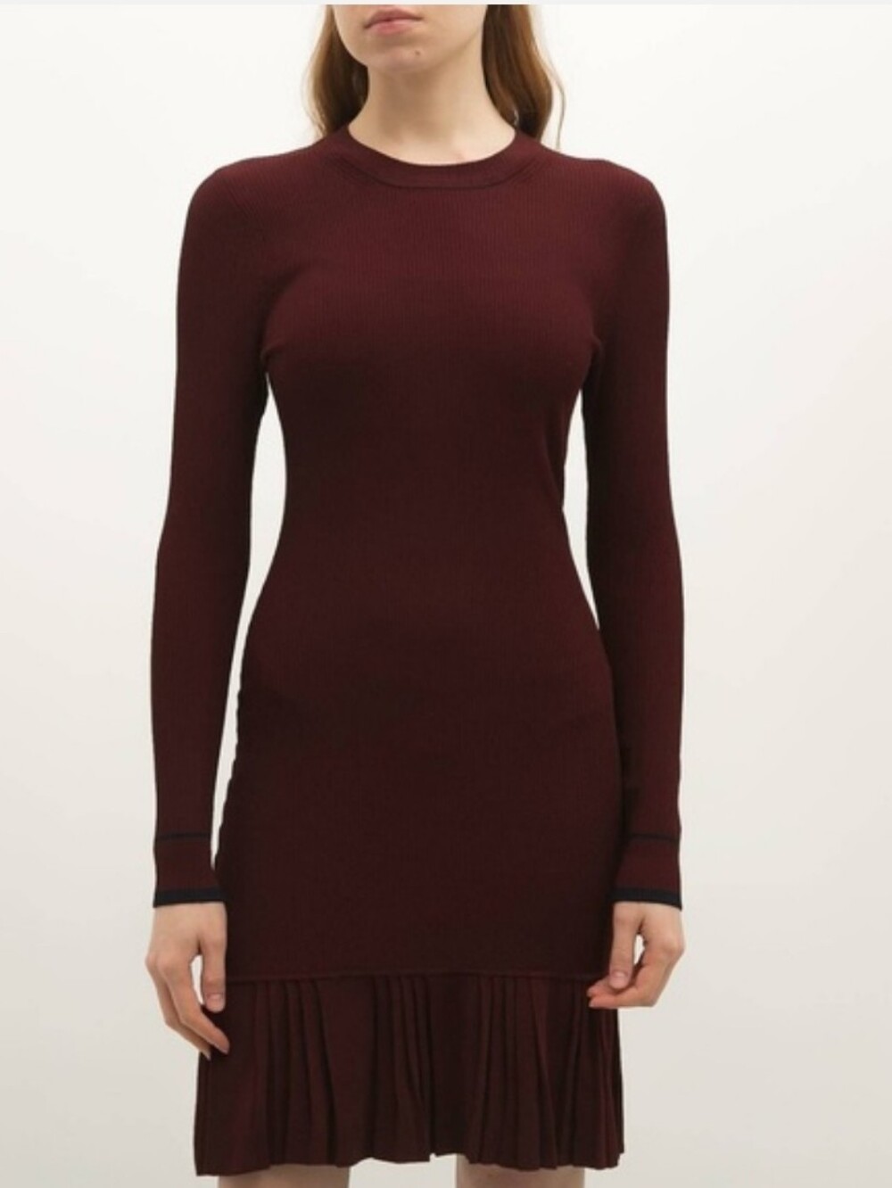 3.1 Phillip Lim Burgundy Long Sleeve Sweater Dress Pleated Hem